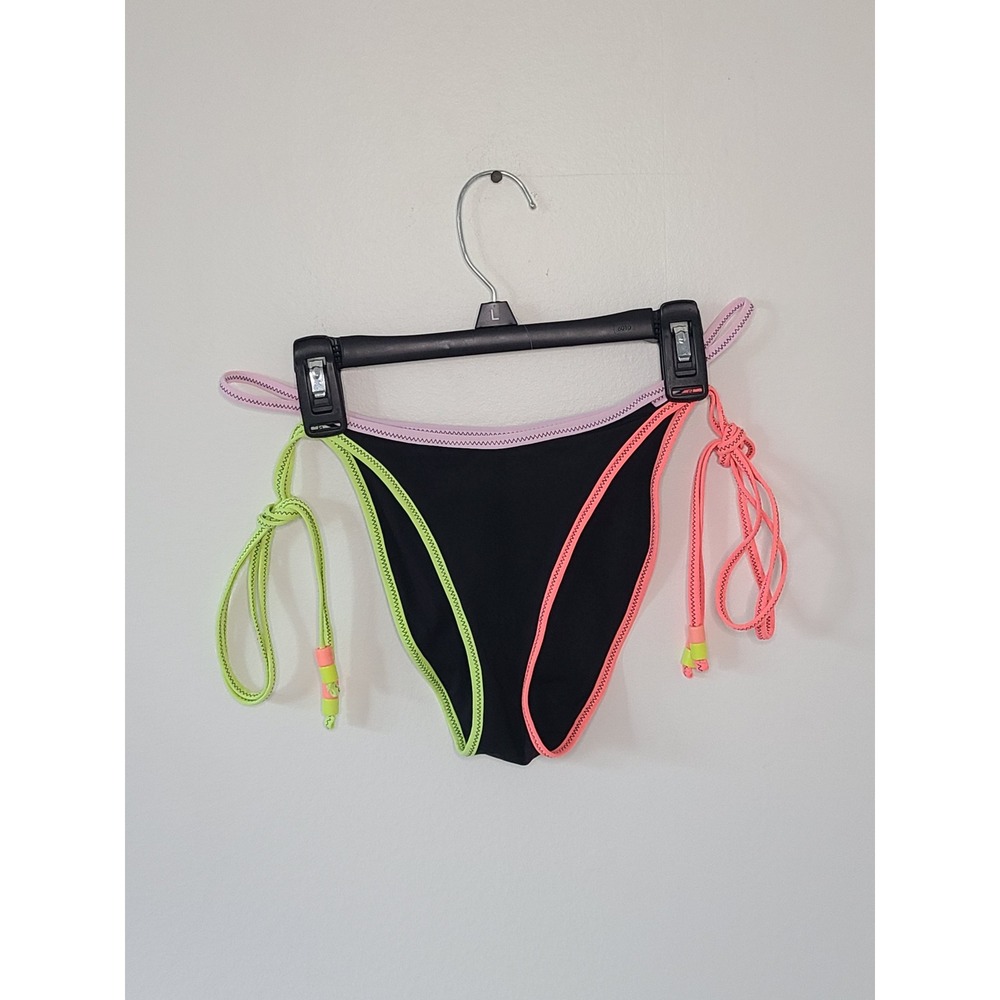 ONEONE Alexa Cheeky Bottom Black Neon Tie Bikini Bottom Size S
